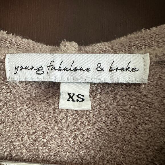 YOUNG FABULOUS & BROKE | Taupe Ultra Soft Plush Knit Hoodie Sweater  Extra Small - Picture 4 of 6